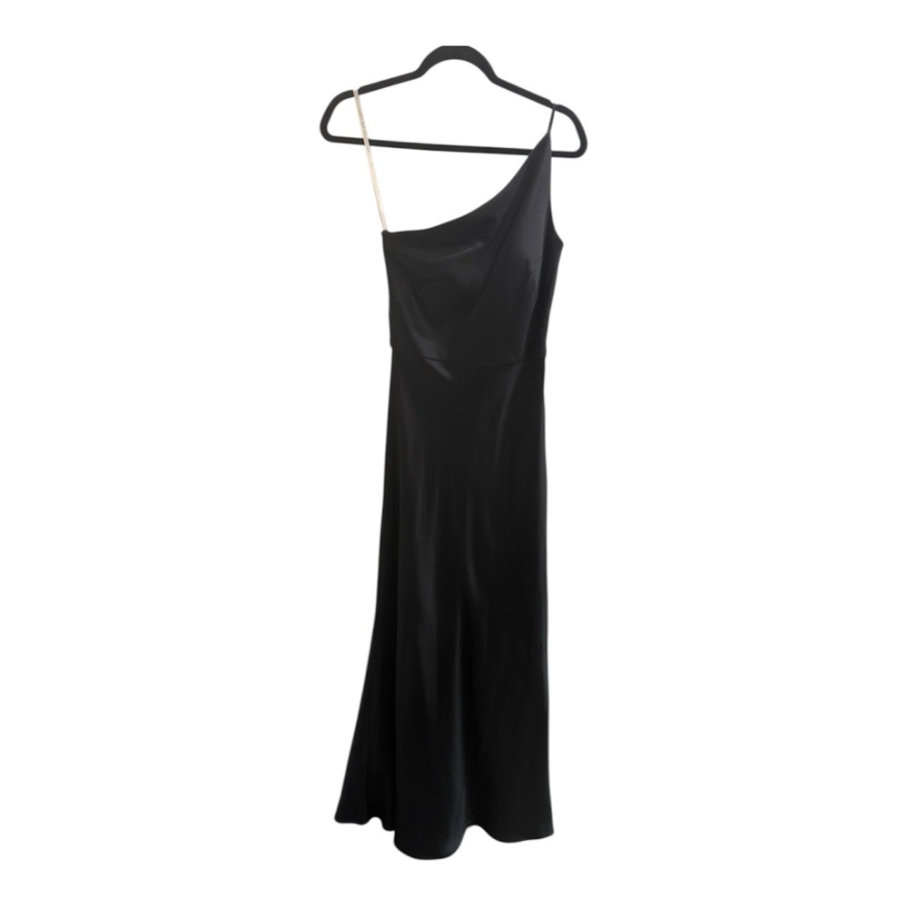 Jenny Yoo Marlowe Black One-Shoulder Luxe Satin Bias Cut Gown. Size 6. EUC - Picture 6 of 7